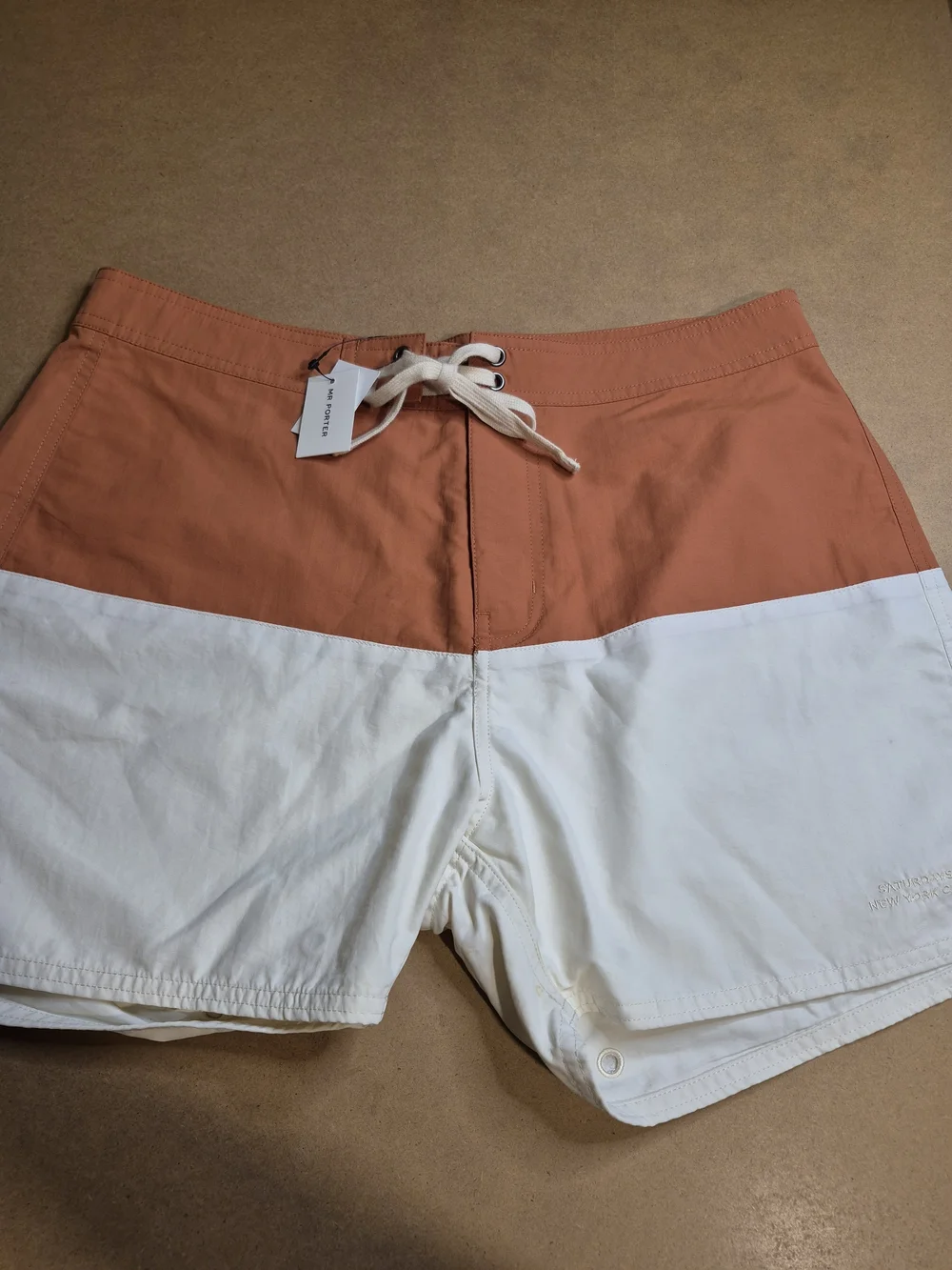Saturdays NYC Two-Tone Rust & White Swim Trunks 4396/5